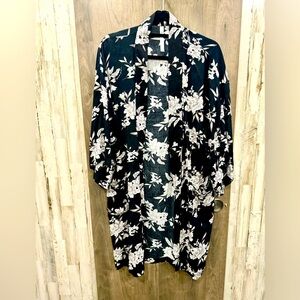Spiritual gangster black and silver flowered rayon kimono